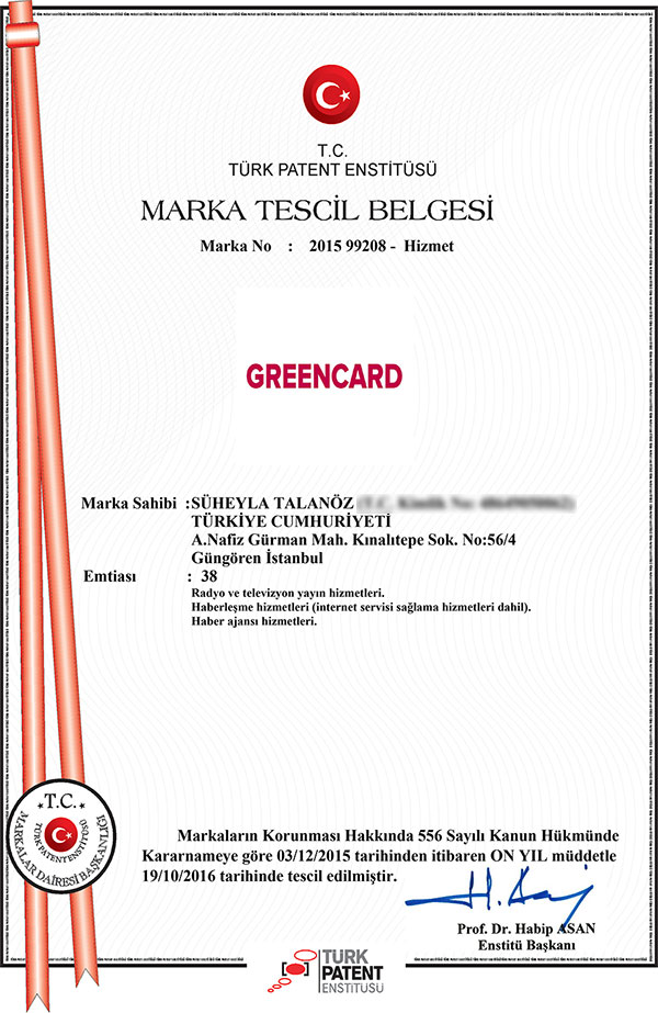 Green Card Marka Tesil Belgesi